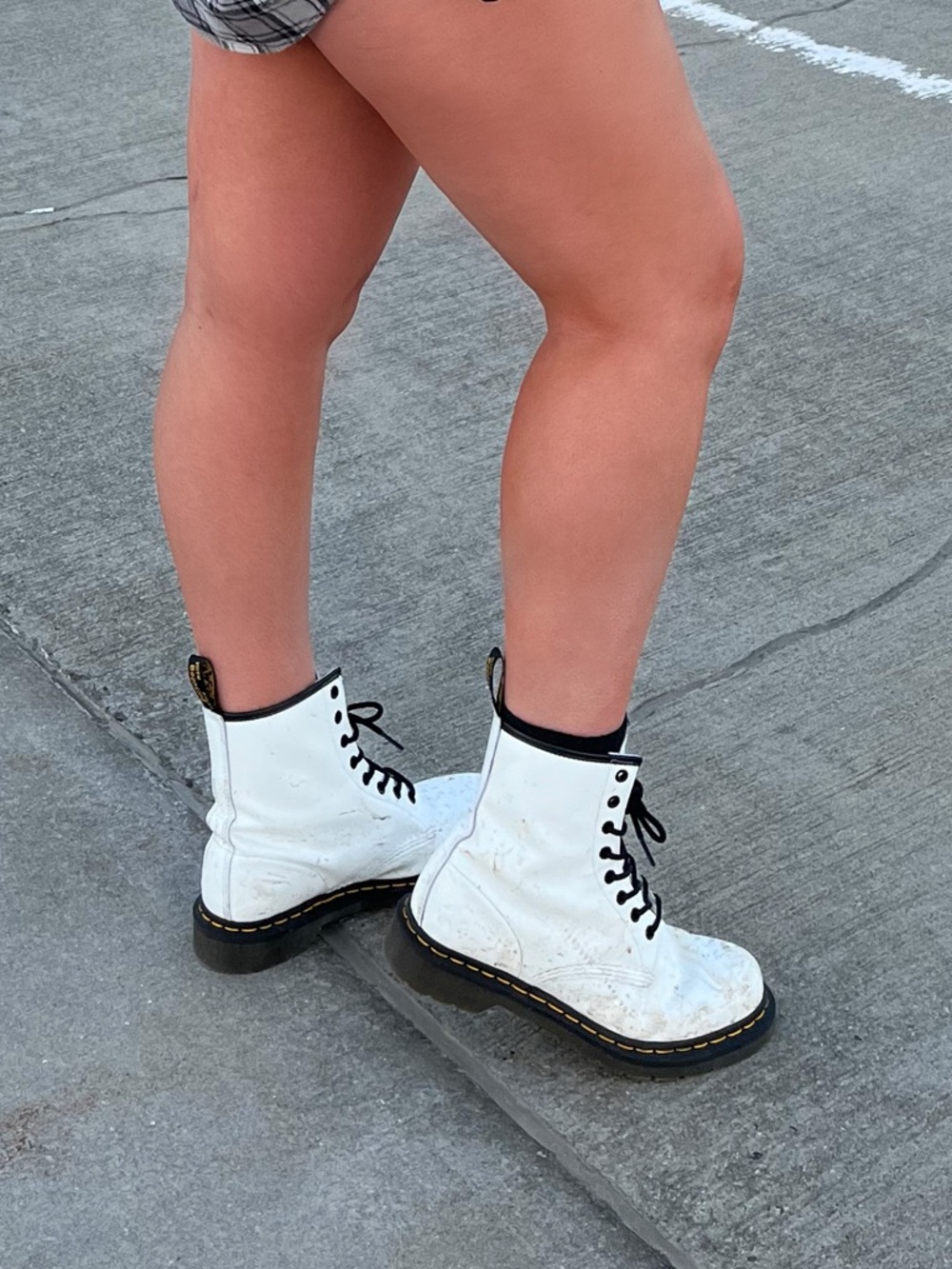 Dr. Martens Two-Tone Leather Lace-Up Boots in White
